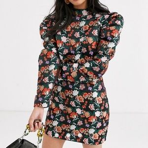 ASOS Lost Ink Floral Puff Long Sleeve Mini Dress
